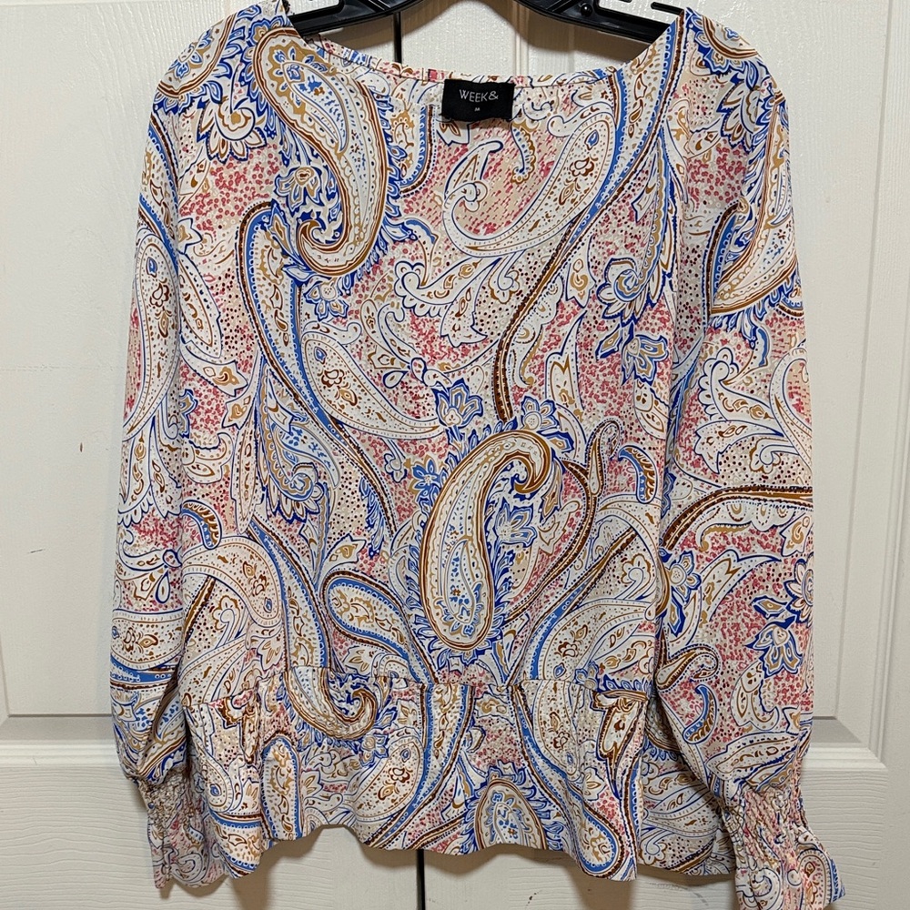 WEEK& Paisley Print Long-Sleeve Blouse in Multi-Color. Size Medium